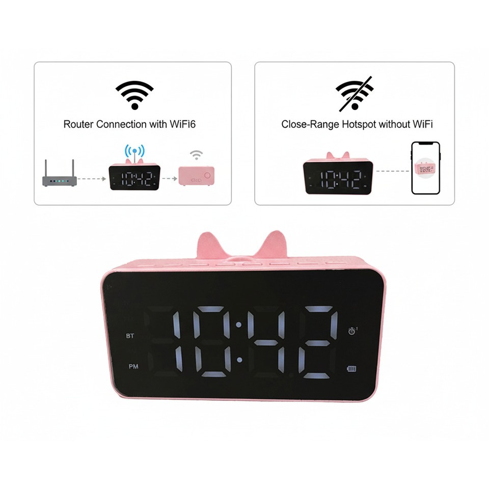 gital Clock Camera, Cute Cat Ear Clock Camera, 4in1 Multifunctional (Clock, Alarm, Speaker,