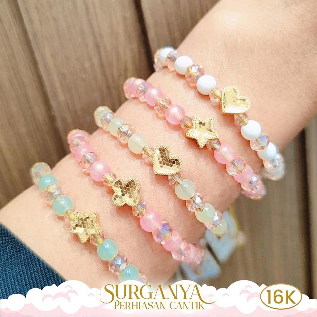 Liontin Charm Shimmer Gelang Tali Cristal Emas Kadar 16K Macan Gold