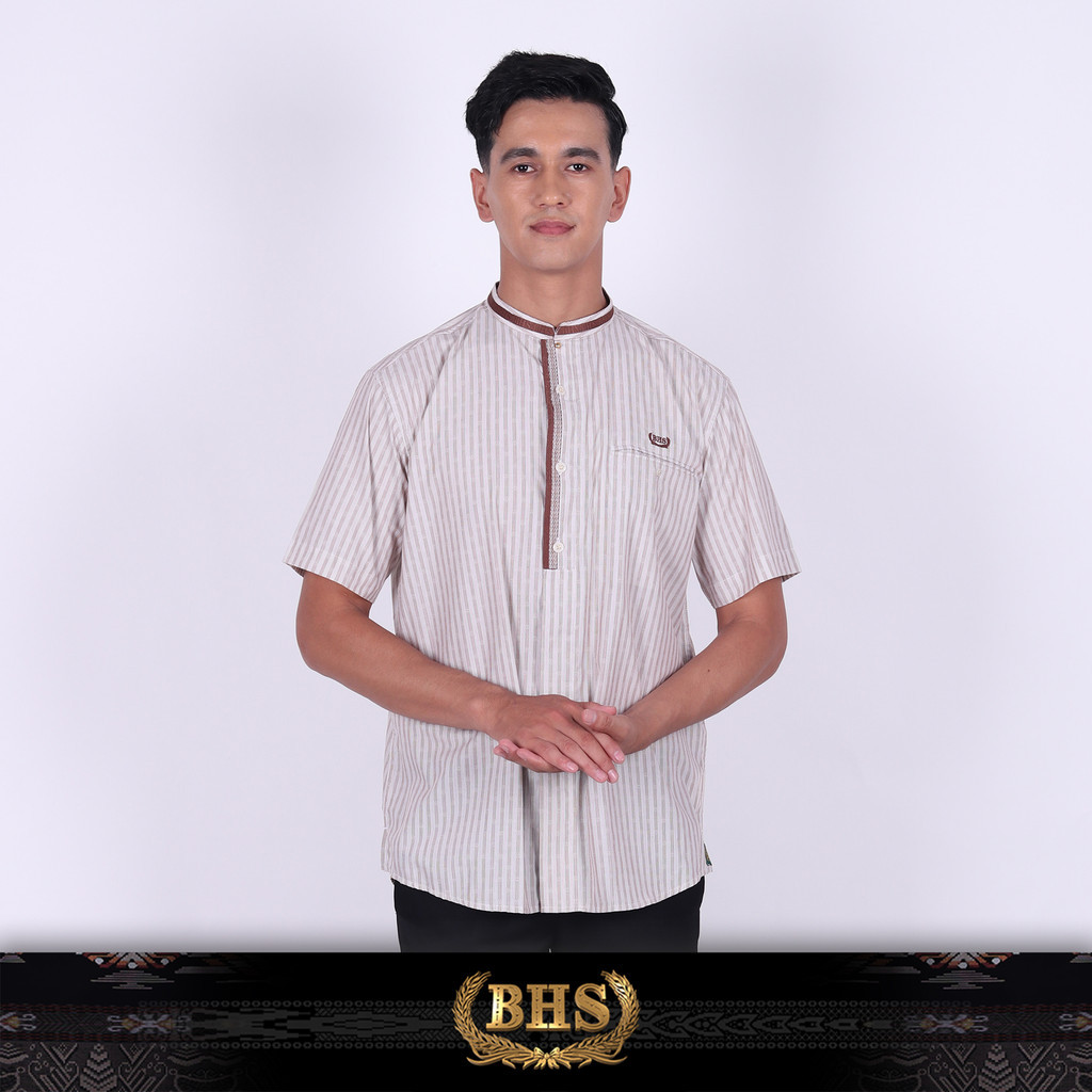 Baju Koko BHS Cosmo Talhah Putih Coklat Baju Muslim BHS