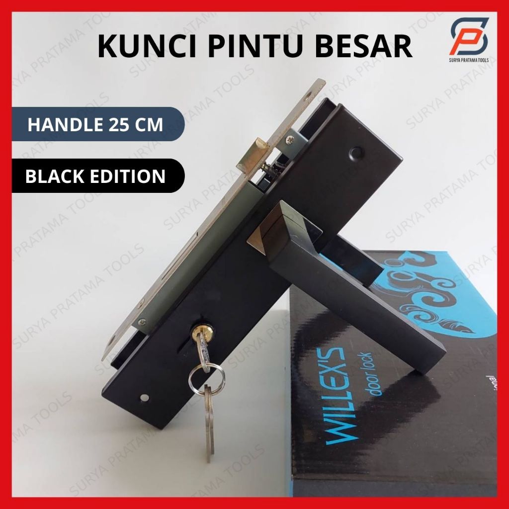 Kunci Pintu Besar Hitam Set 25 cm / Handle Gagang Pintu Rumah Besar Set 25cm Komplit
