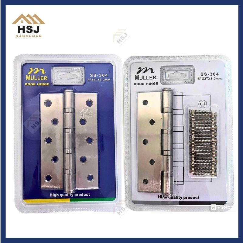 lwe - MULLER Engsel Bearing Stainless Steel Tebal SS 304 5 Inch Engsel Pintu Jendela Muller