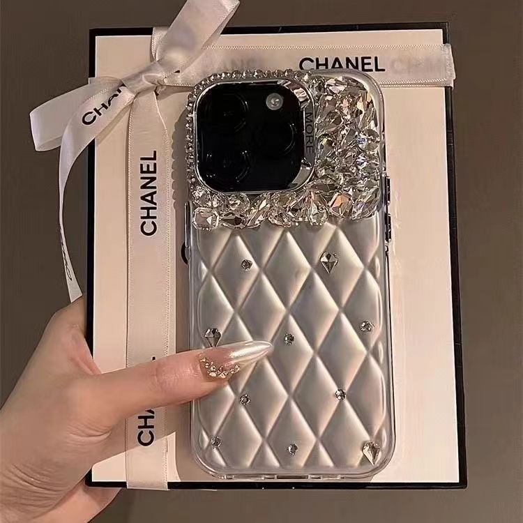 Trendy Brand Quilted Luxury Chanel Style Compatible iPhone 16 5 Pro Max Phone Case 11/12/13 Sparklin