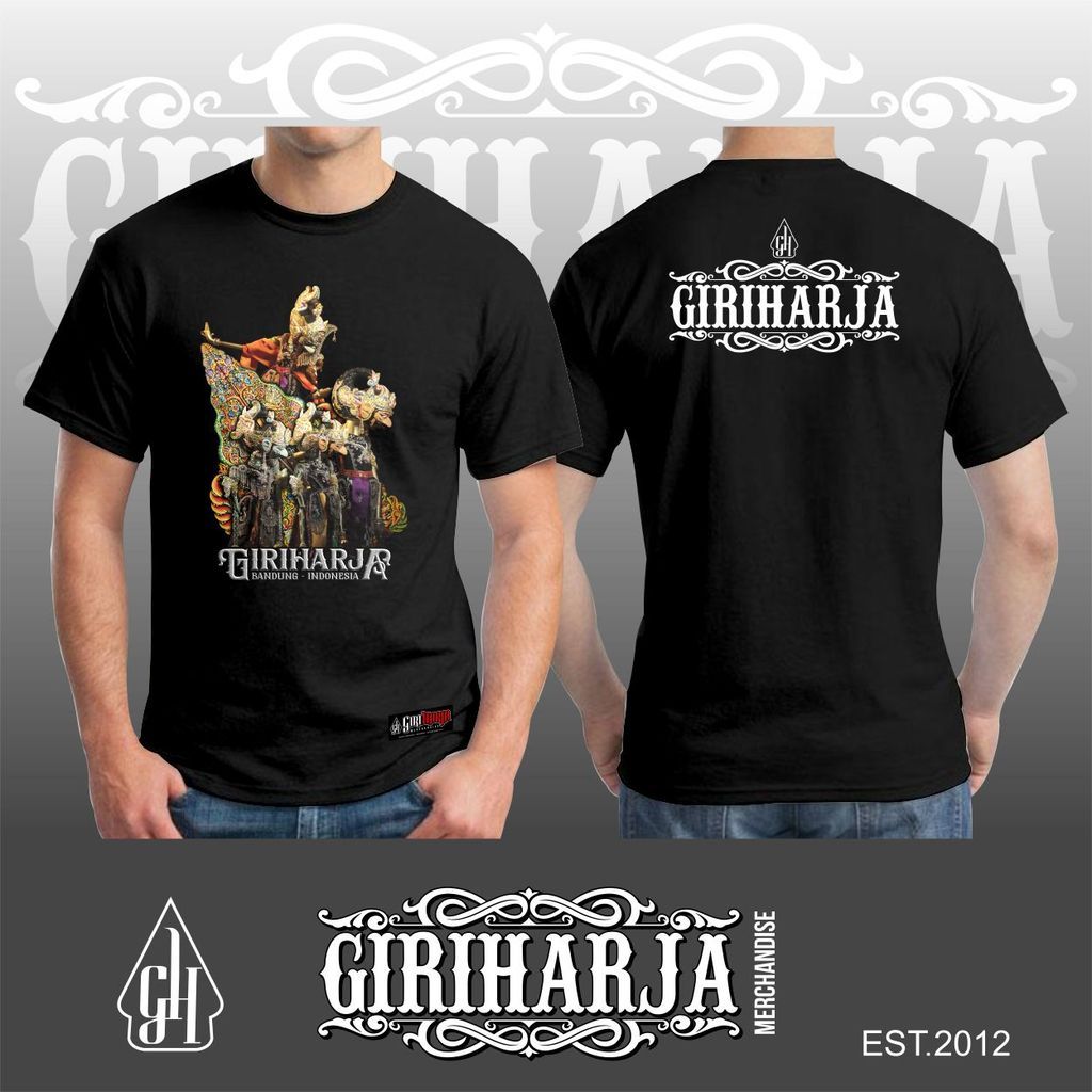 Kaos wayang golek Bima, Gatotkaca, Anterja, Jakatawang warna hitam dan putih tangan pendek