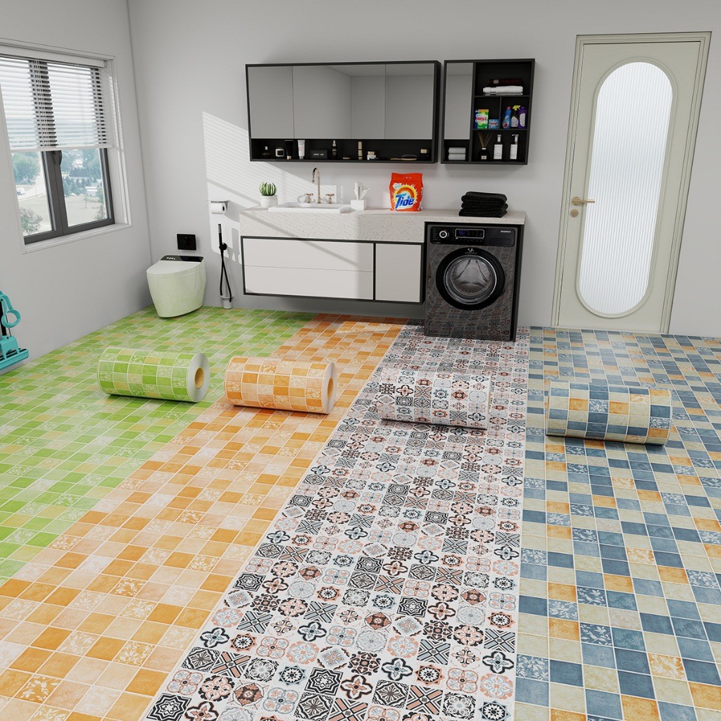 5M Stiker Lantai Kamar Mandi PVC Stiker Perekat  Wallpaper Lantai Kamar MandiTahan Air Wallpaper Kam