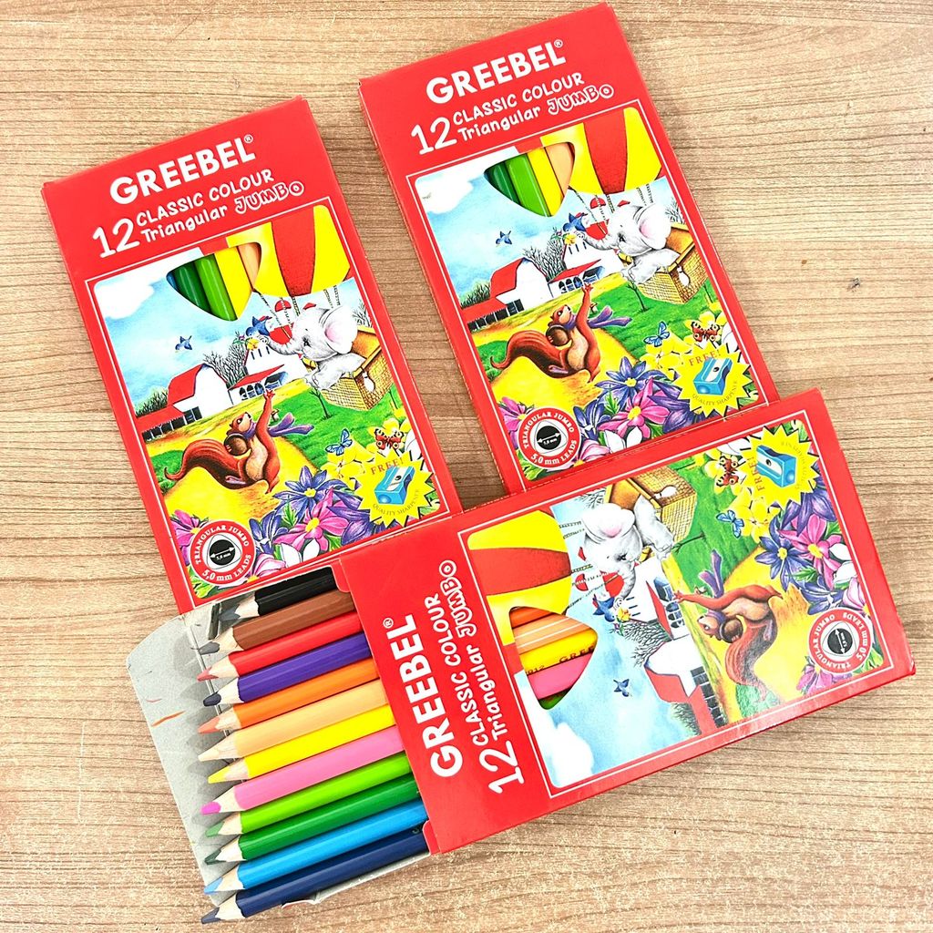 Pensil Warna Greebel 12 Warna Jumbo ( Set ) Original Triangular Classic Pencil 2812