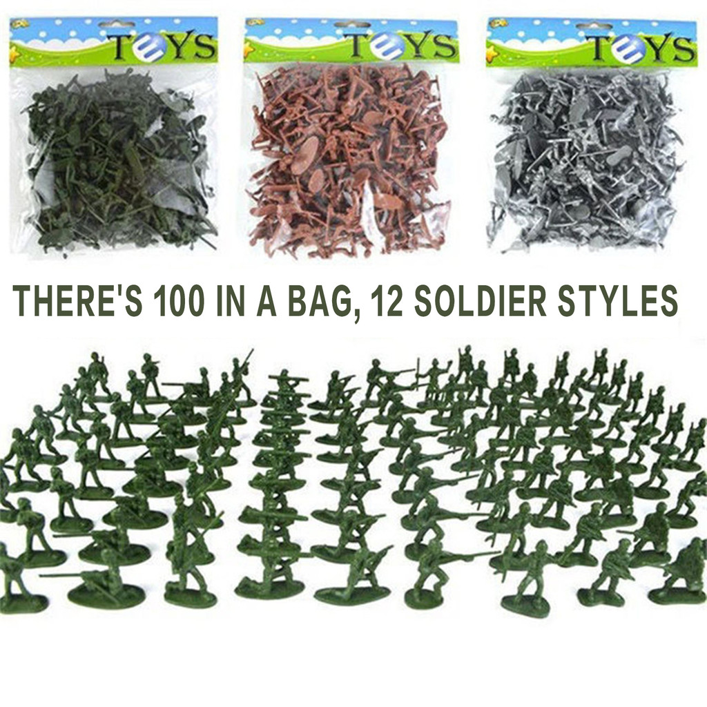 Military Battle Group Bucket 3 Colors Optional Toy Army Solers in 12 Designs Army Men Action Figures