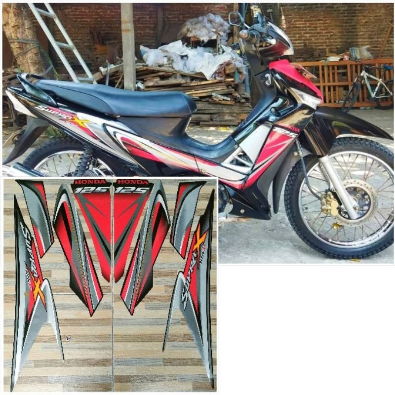 striping original Honda Supra X 125 D hitam merah tahun 2010