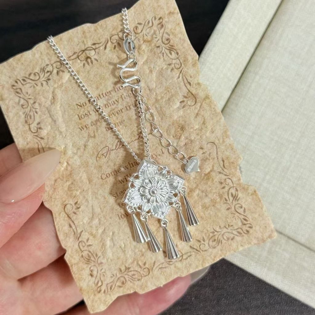 Perak Murni 999.9 Benang Liontin Sterling Kalung Perak Wanita - Rantai Clavicle