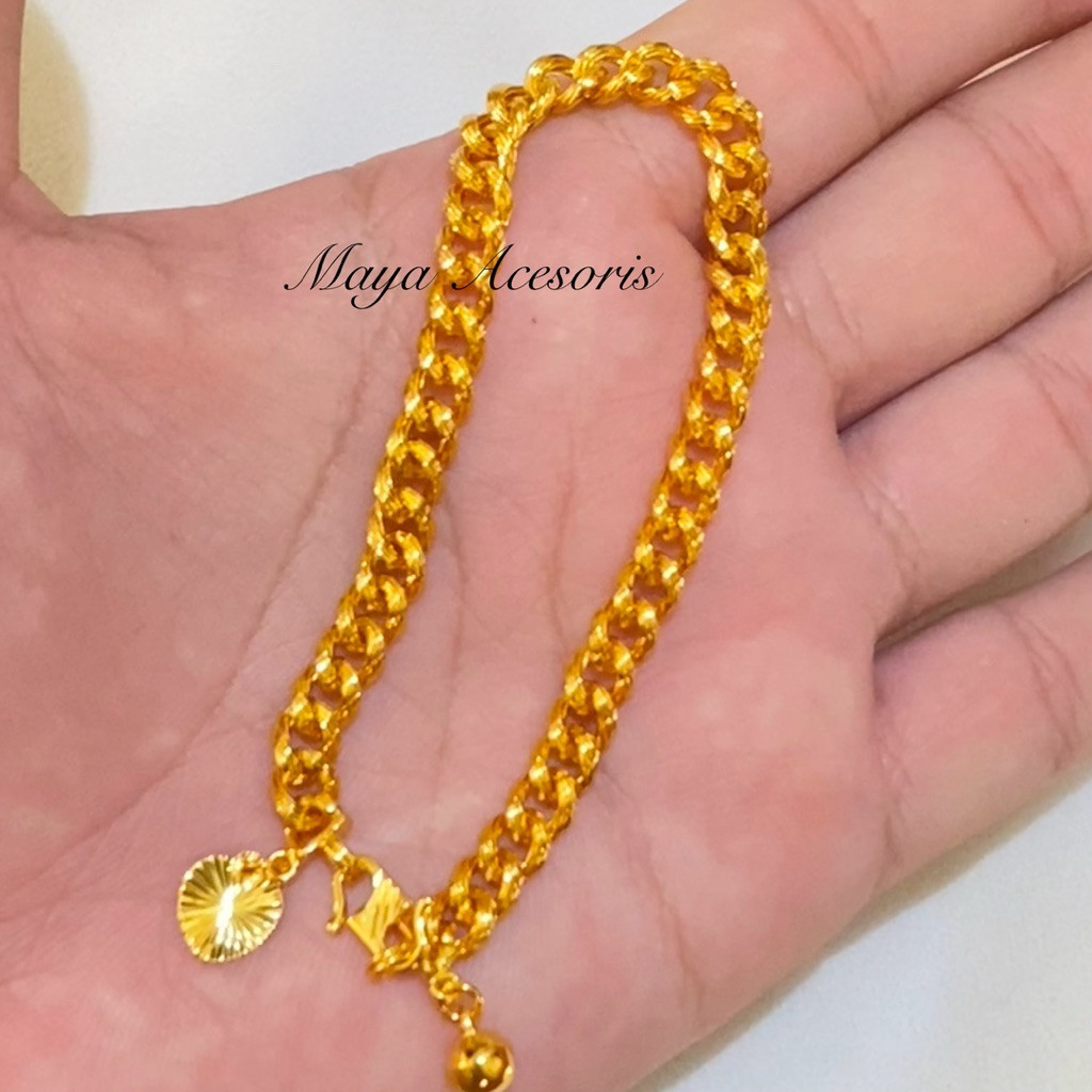 Gelang Rantai Ukir Kecil Titanium Lapis Emas 24k