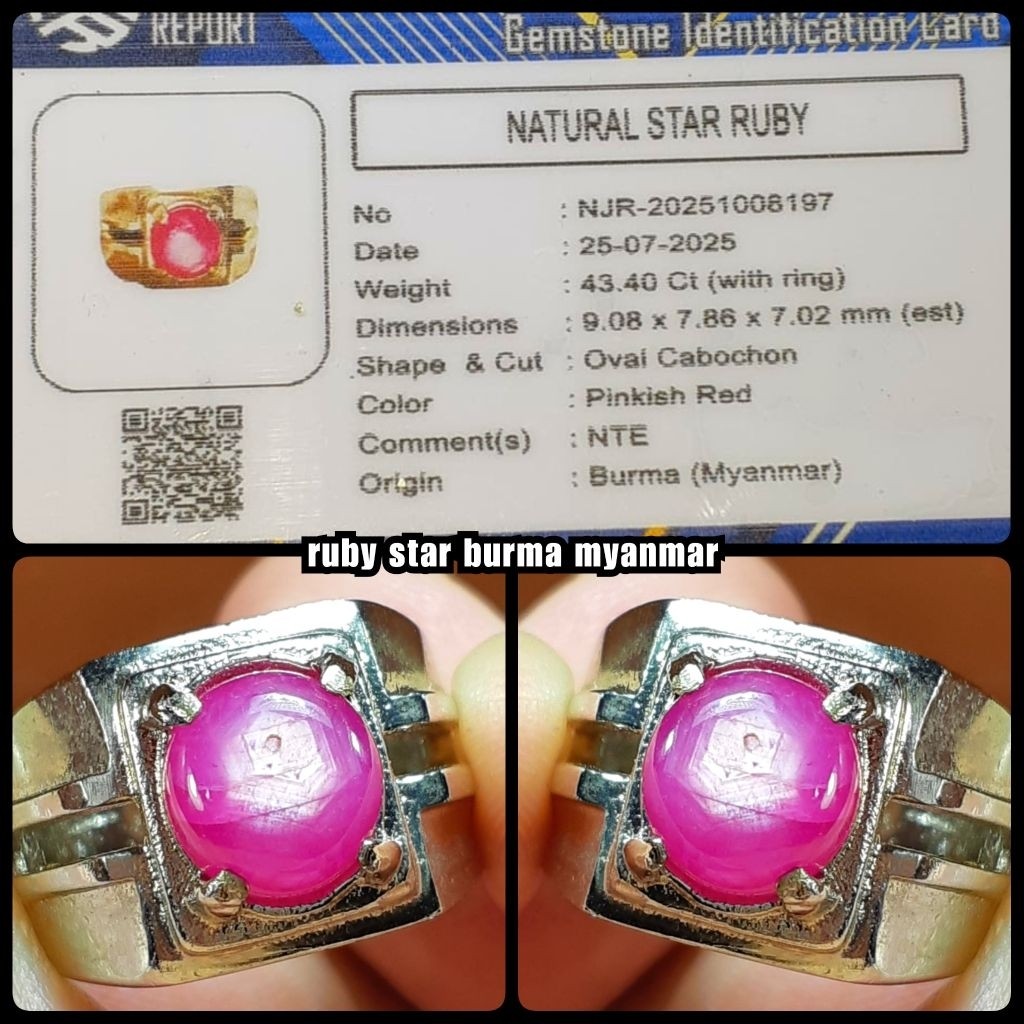Natural Batu Ruby Star Patkwa Burma Asli Delima