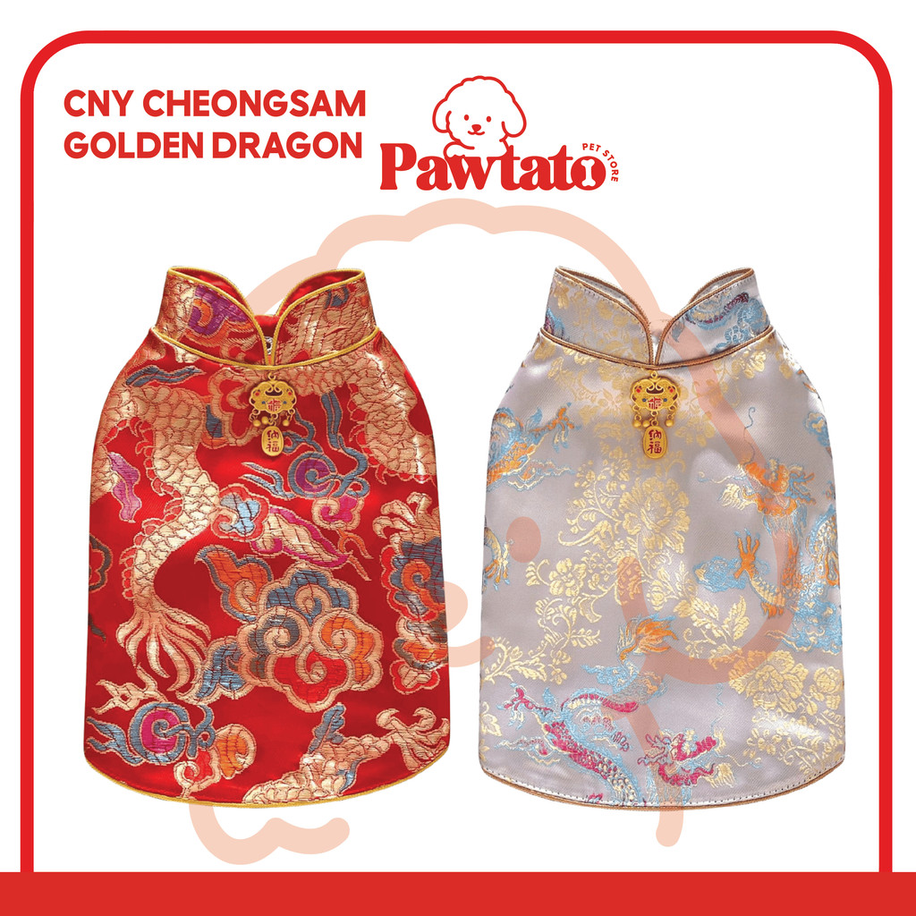Baju Imlek Anjing Jantan Changsan Golden Dragon Male Puppy Dog Chinese New Year Festival Premium Paw