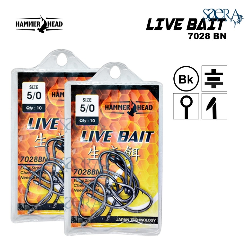 Saera Pancing Kail Pancing HAMMER HEAD Live Bait 7028BN Single Hook Black Nickel Umpan Hidup