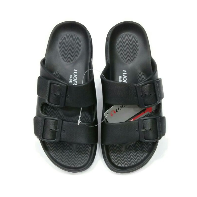 Loufu E. 6194 Sandal Pria Hitam Karet RinganLuofu Bara Bara