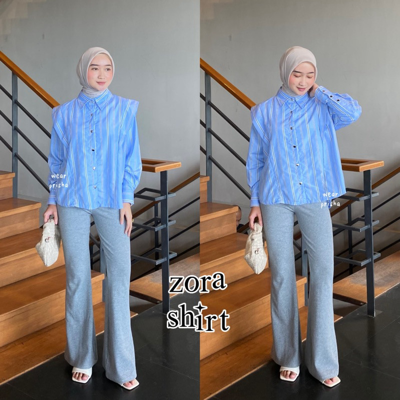 [WEAR PRISHA] ZORA SHIRT | Kemeja Atasan Wanita Stripe Garis Katun Korean Style Casual Top