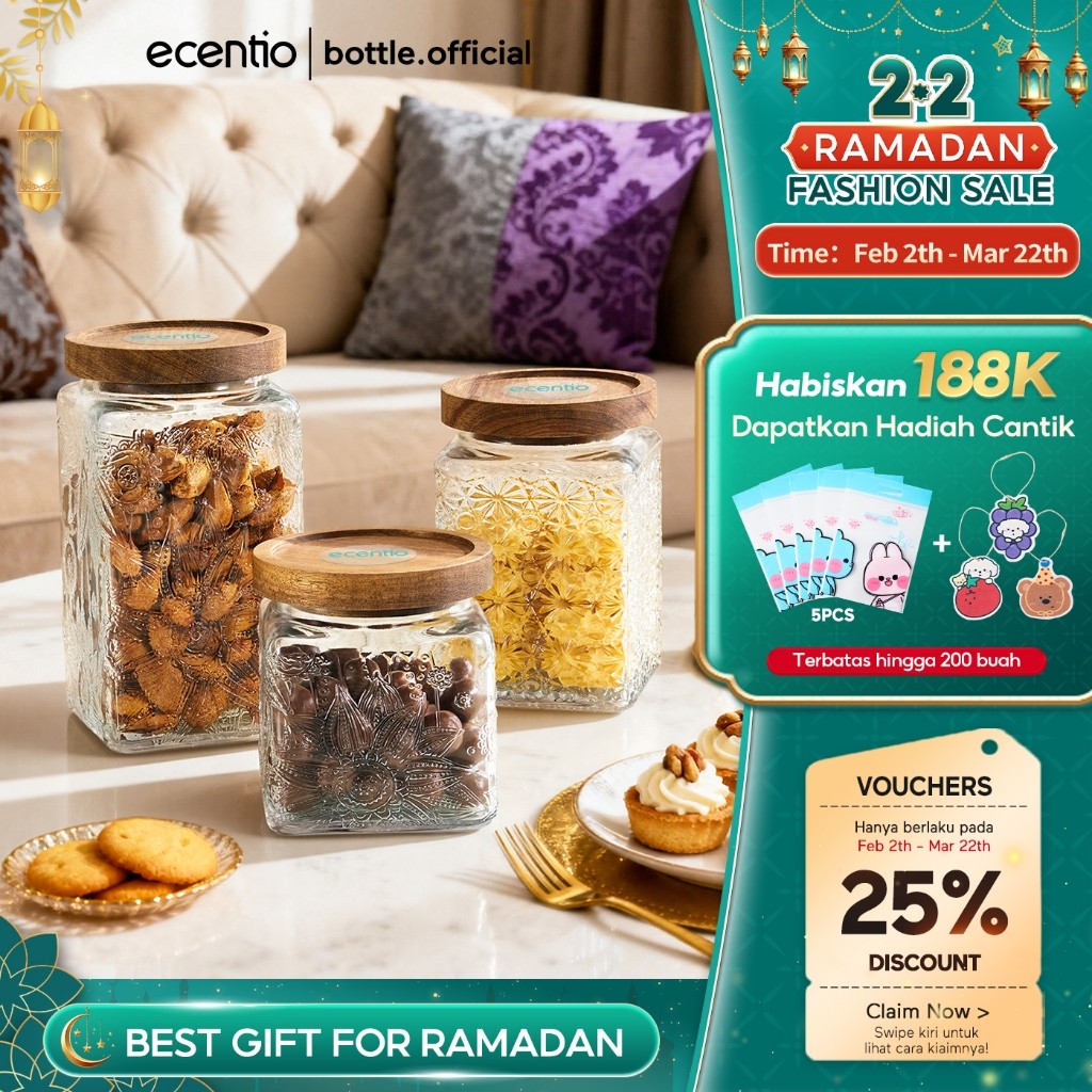 [Ramadan special] ecentio toples lebaran toples kaca toples kaca kedap udara toples kue kering food 