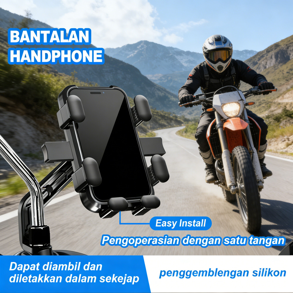 Holder Hp Motor Braket Spion Anti Penyangga Anti-Slip Motor Stand Motorcycle Stand Hp Motor