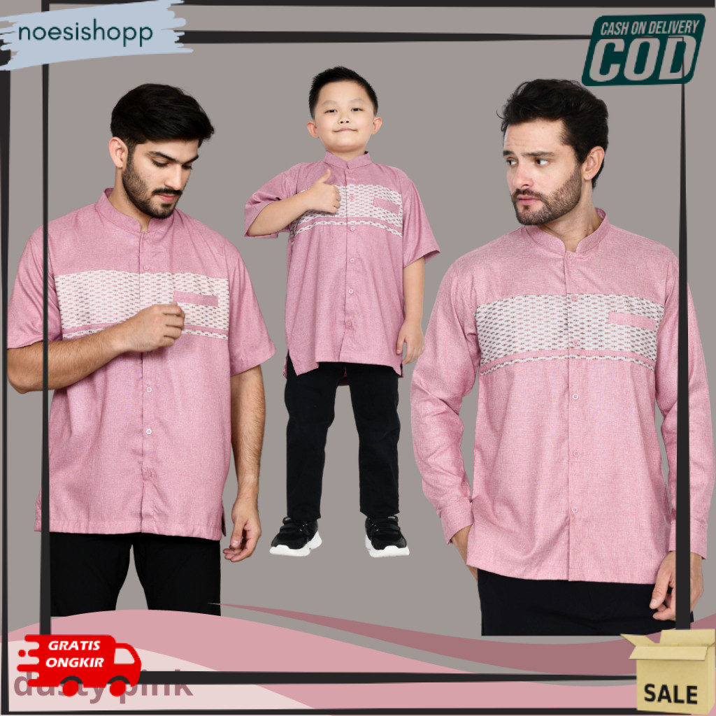 Promo Koko Couple Ayah dan Anak warna Dusty Pink variasi motif songket