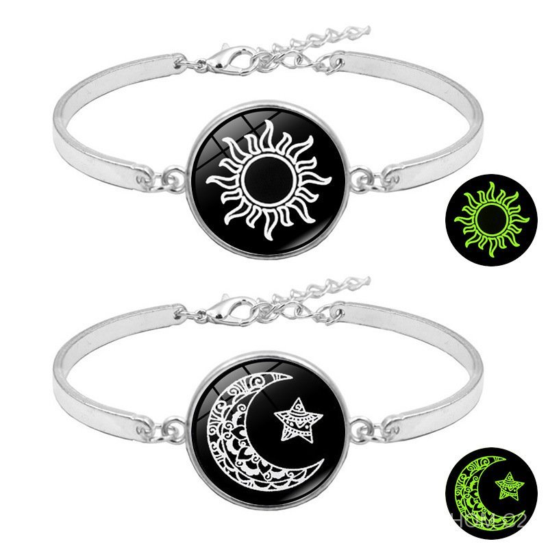 COD Gelang Pasangan Kekasih Matahari dan Bulan yang Bersinar Aksesoris Perhiasan Gelang Liontin Mata
