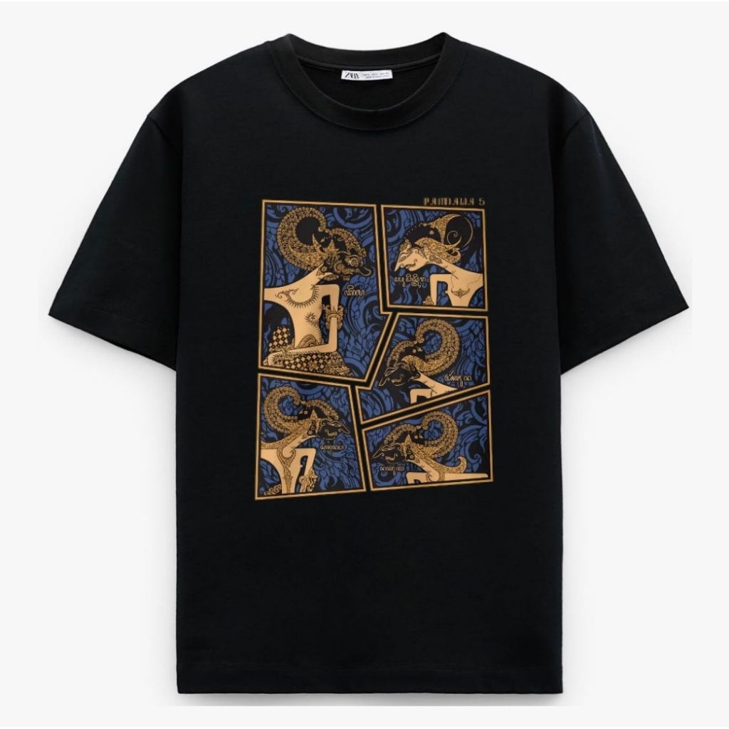 KAOS WAYANG PANDAWA 5 GOLD BIRU KOTAK