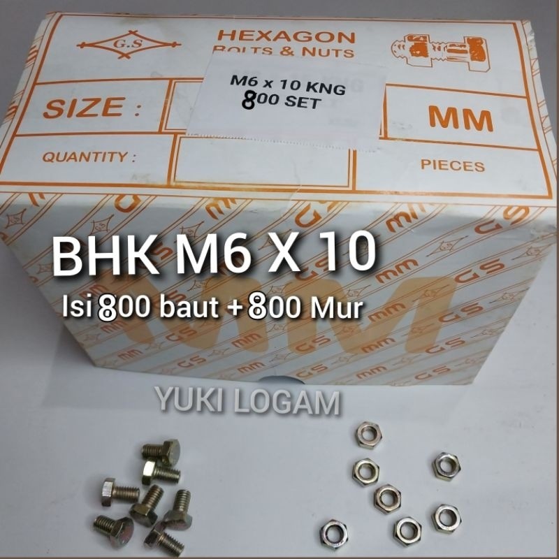 TERLARIS 1 Dus Baut dan Mur BHK BMK M6 Baut 10 Baut kunci 10 Hexagon ukuran M6x10 sampai M6x100.