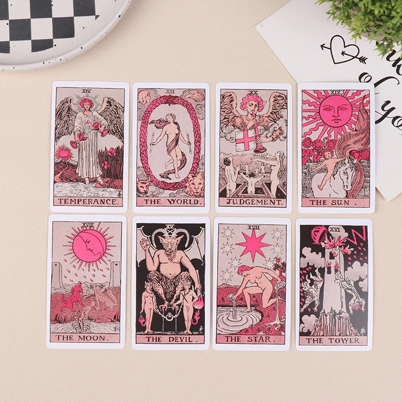 Pink Rider Waite 78pcs Tarot Cards Deck Set for Beginners Prophecy vination Deck Family Party Game T