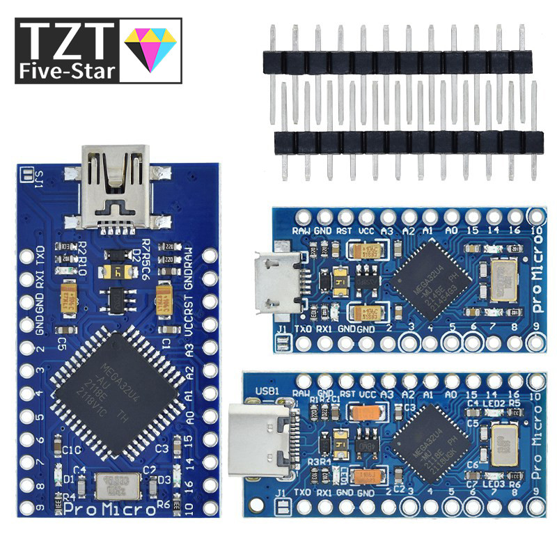 TZT Pro Micro ATmega32U4 5V 16MHz Replace ATmega328 For Arduino  Pro Mini With 2 Row Pin Header For 