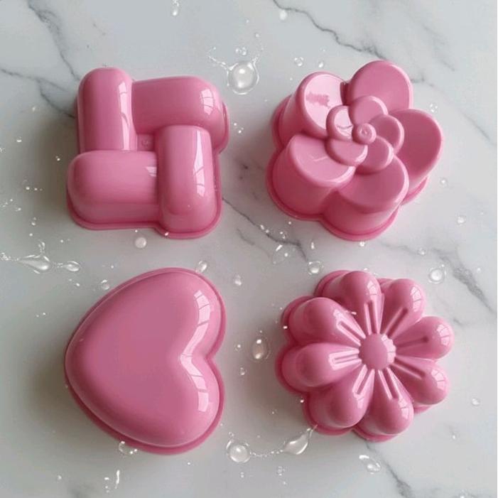 Cetakan Nasi Bento Puding Kue Putu Ayu Bolu Agar Ager Ketan Bunga Hati Kembang 9.5 cm isi 4 pcs