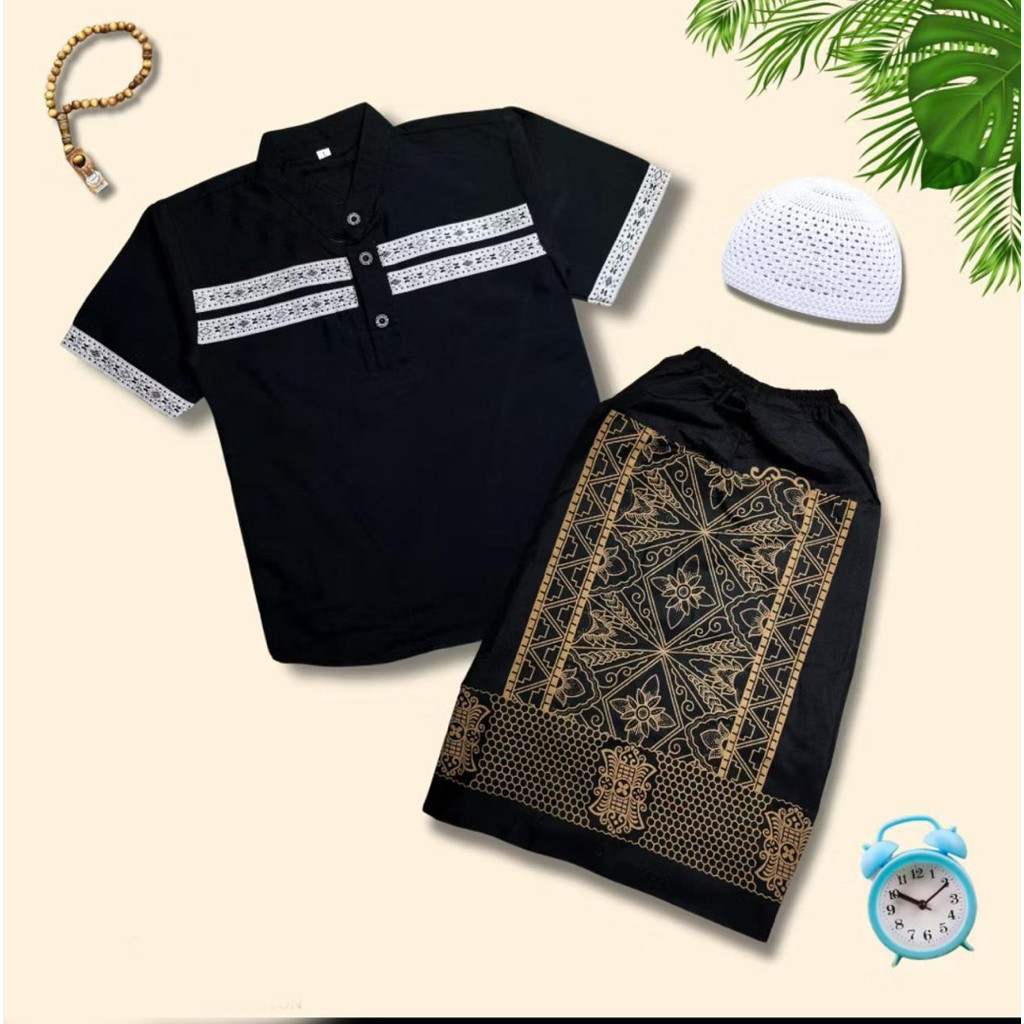 BAJU  KOKO ZEHAN  3 in 1  SARUNG KOKO PECI BUAT ANAK 1-10 THUN MOTIF BAGUS UDAH FREE PECI YA