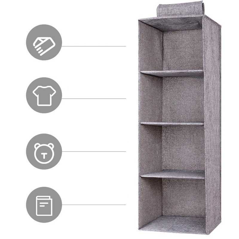 Rak Gantung Kain Lemari Baju 4 Slot Hanging Closet Organizer Storage Box Tempat Penyimpanan Pakaian 