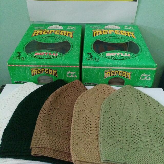 Grosir 12 Pcs (lusinan) Peci Rajut Mercan Kopiah Muslim Premium Import All Size Motif Tebal Hitam Bi