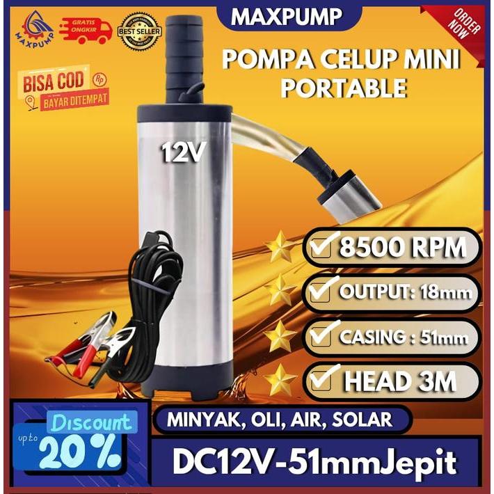 (Hands Tools) MAXPUMP Pompa Oli Portabel Stainless Untuk Diesel Solar Minyak Motor Pompa Minyak Celu