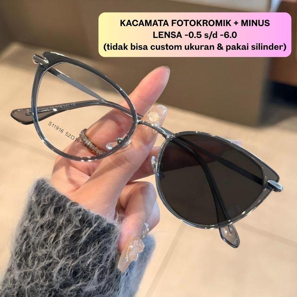 Kacamata Jalan Lensa Fotokromik + Minus -0.5 s/d -6.0 Tanapa Silinder Model Mata Kucing Anti Sinar B