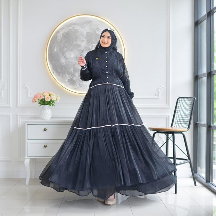 Clearance Sale - Gamis Kondangan Mewah Miray Series Elegan Rose Organza dan Brukat Mewah - HITAM
