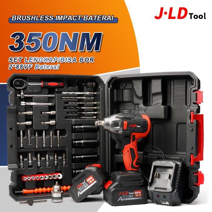 JLD mesin bor impact baterai 88VF fullset impact bor 2baterai 650NM Impact Wrench impact jld set 1 i