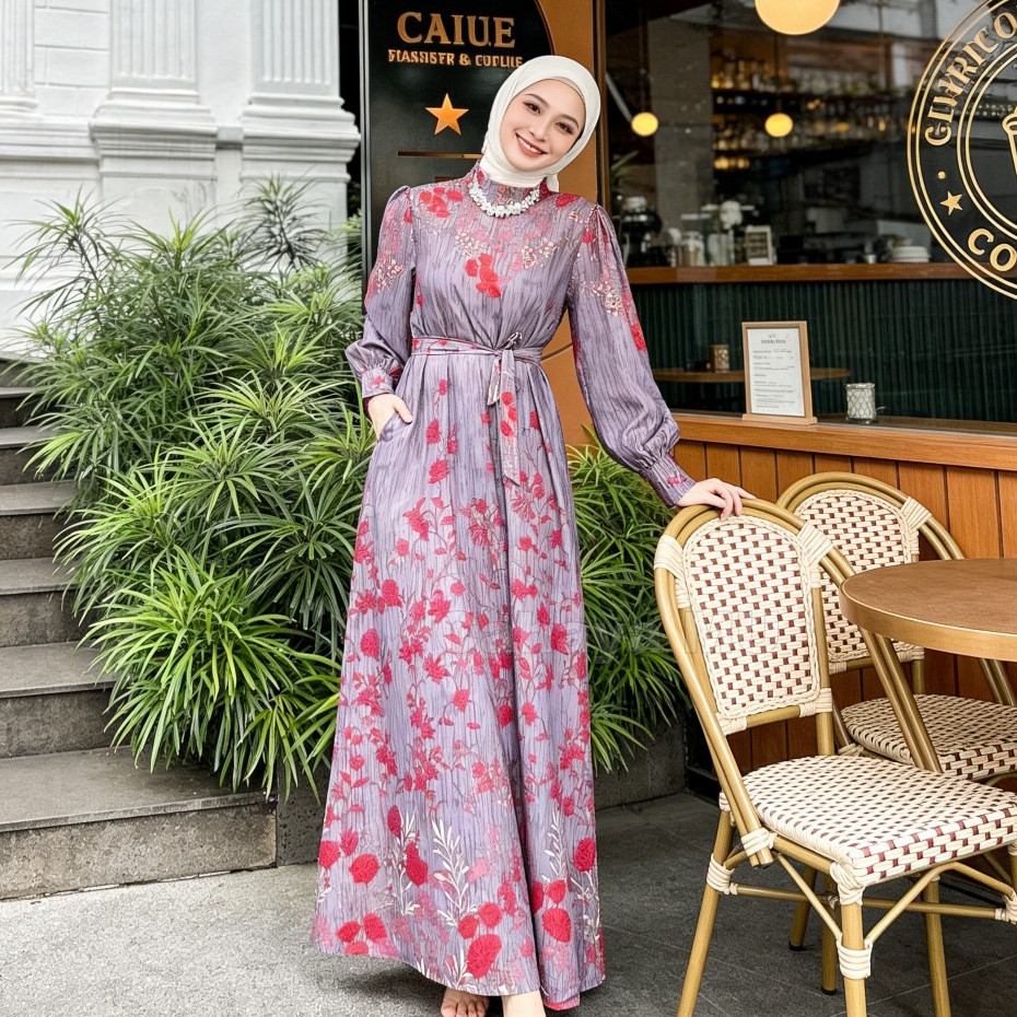 Ready Gamis Soft Crinkle Premium Motif Bunga Terbaru /Gamis Kondangan Pesta Mewah Elegan