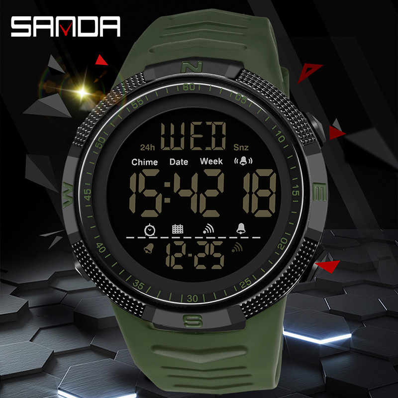 SANDA 6014 Countdown Waterproof gital Mens Wristwates Military Sport Wat for Men Clock Shockproof Re
