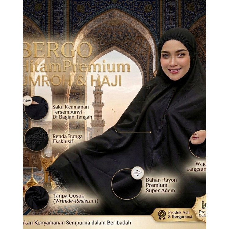 Bergo Umroh Haji TERLARIS Bergo Putih Tulang Khusus Umroh - Material Anti-Trawang Grade A. Ibadah Ny