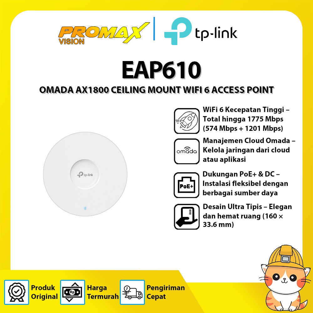 TP-LINK OMADA EAP610 AX1800 CEILING MOUNT WIFI 6 ACCESS POINT