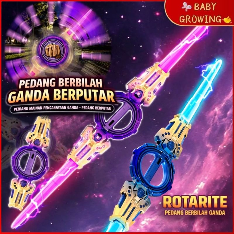 [Local Delivery] Mainan Pedang Putar LED Lightsaber Bilah Ganda yang Dapat Ditarik Mainan Pedang Mai