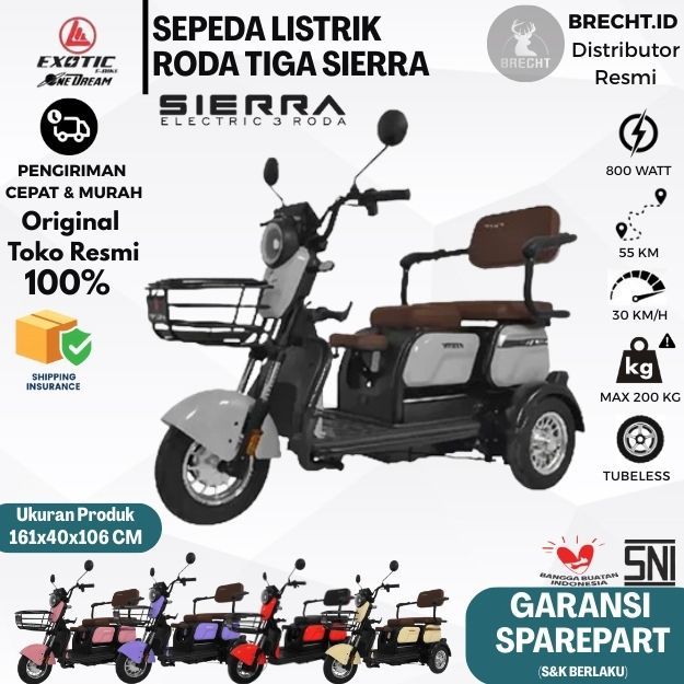Sepeda Listrik Roda Tiga Exotic Sierra 48 Volt 20 Ah