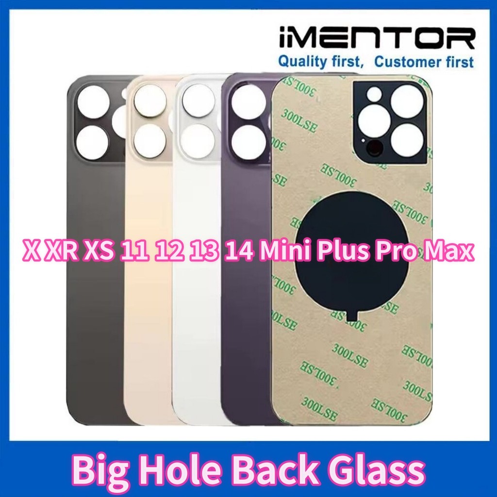 1 Piece Replacement Big Hole Back Glass For iPhone X XR XS 11 12 13 14 Mini Plus Pro Max Housing Rea
