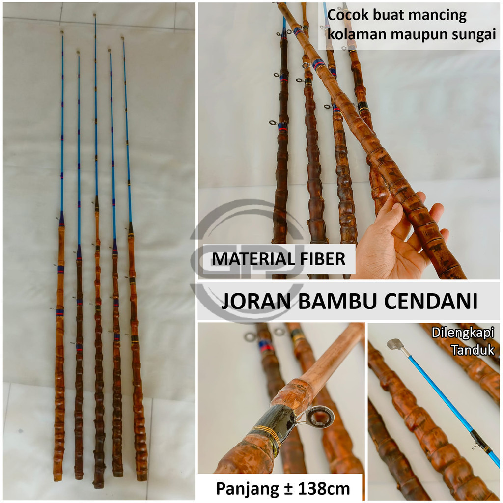 Joran Pancing Fiber Solid Gagang Bambu Cendani Panjang 138cm Gayahan Besutan Premium Ringan Kuat