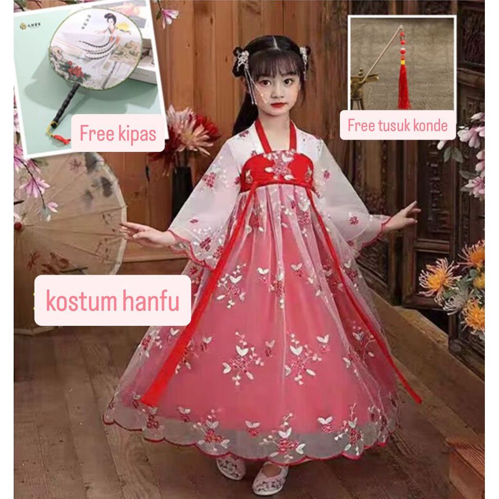 Baju Hanfu Anak Perempuan Kostum Tradisional China Chinese Merah Ancient Dress Girl  Hanfu Dinasti K