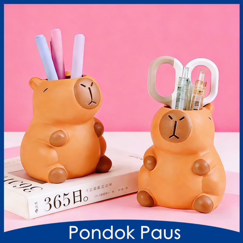Tempat Pulpen Capybara Lucu Aesthetic Muat Banyak Barang Wadah Kuas Makeup Serbaguna Hiasan Meja Bah