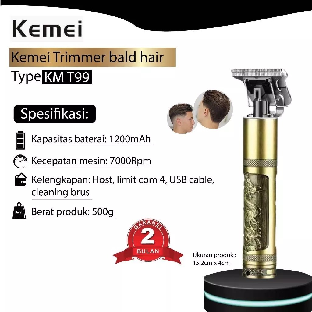 Alat Cukur Rambut Kemei KM-T99 Hair Clipper Professional T-Blade Mesin Cukur Kumis Jenggot Original