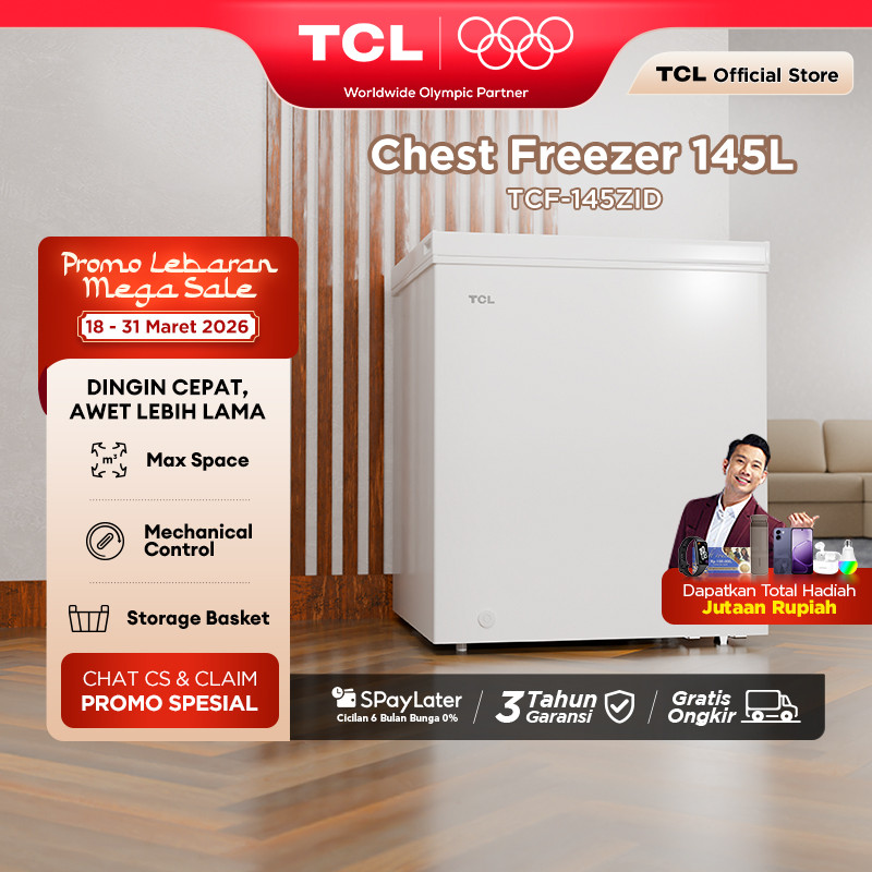 TCL Chest Freezer Kapasitas 145 Liter Super Freezing - Storage Basket Besar - Pembuangan Limbah Air 