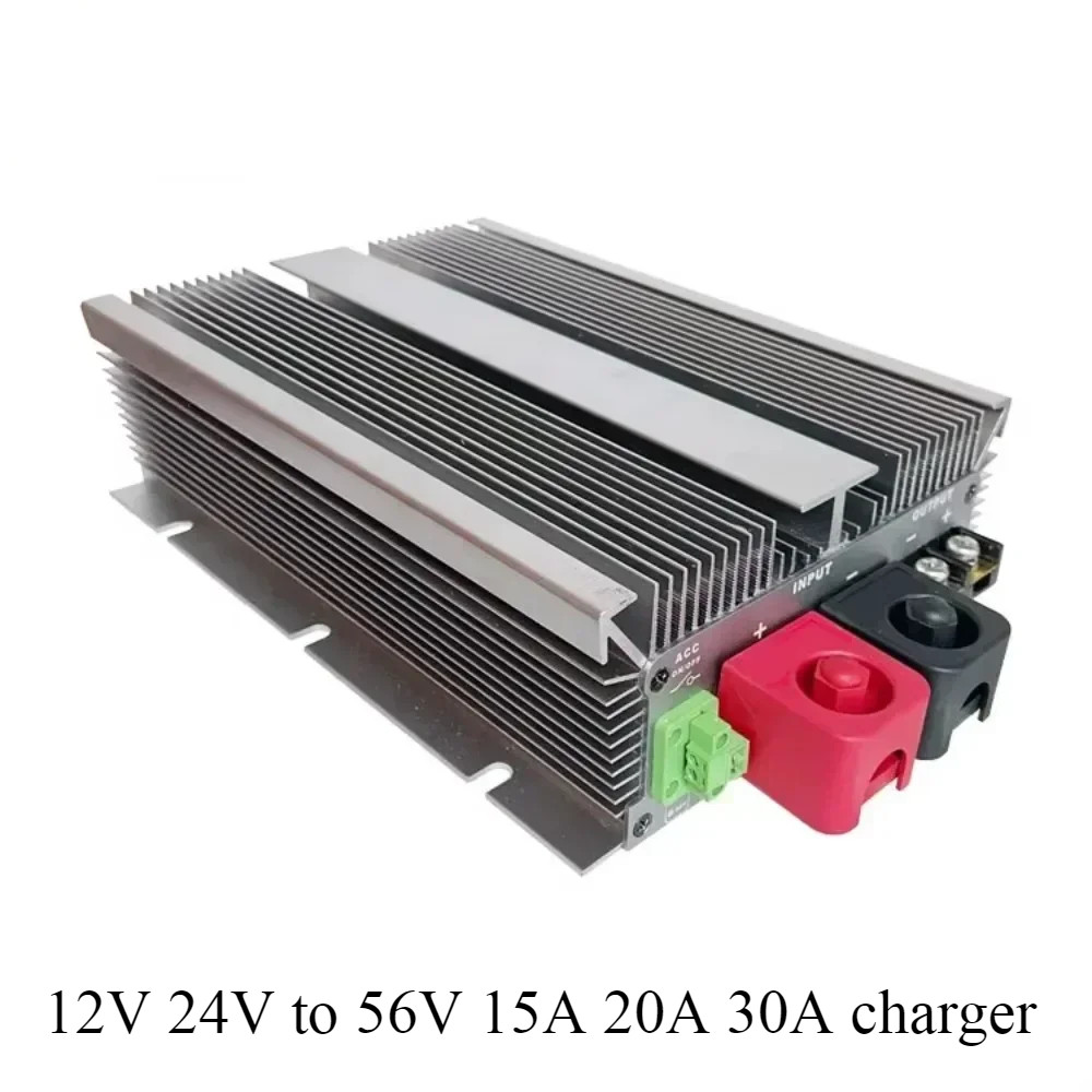 Pengisi daya baterai DC 12V 24V ke 56V 15A 20A 30A, Konverter Step-up yang Dapat Diisi Ulang, Regula