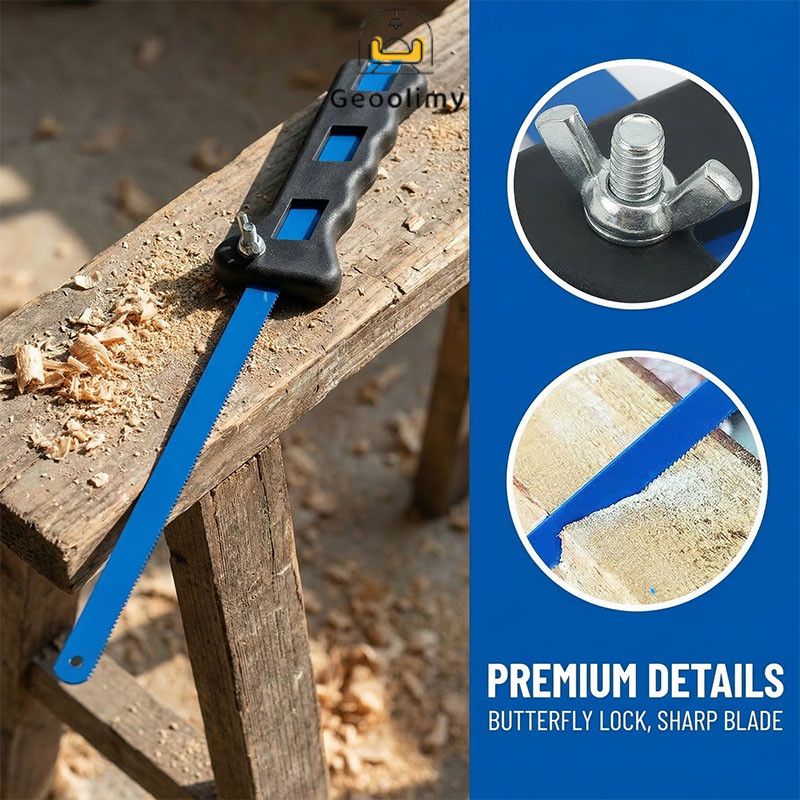 Gergaji Besi Mini Hacksaw 12 inch Set Gagang 2 Mata Fleksible Untuk Kayu Pipa PVC Bonsai Multifungsi