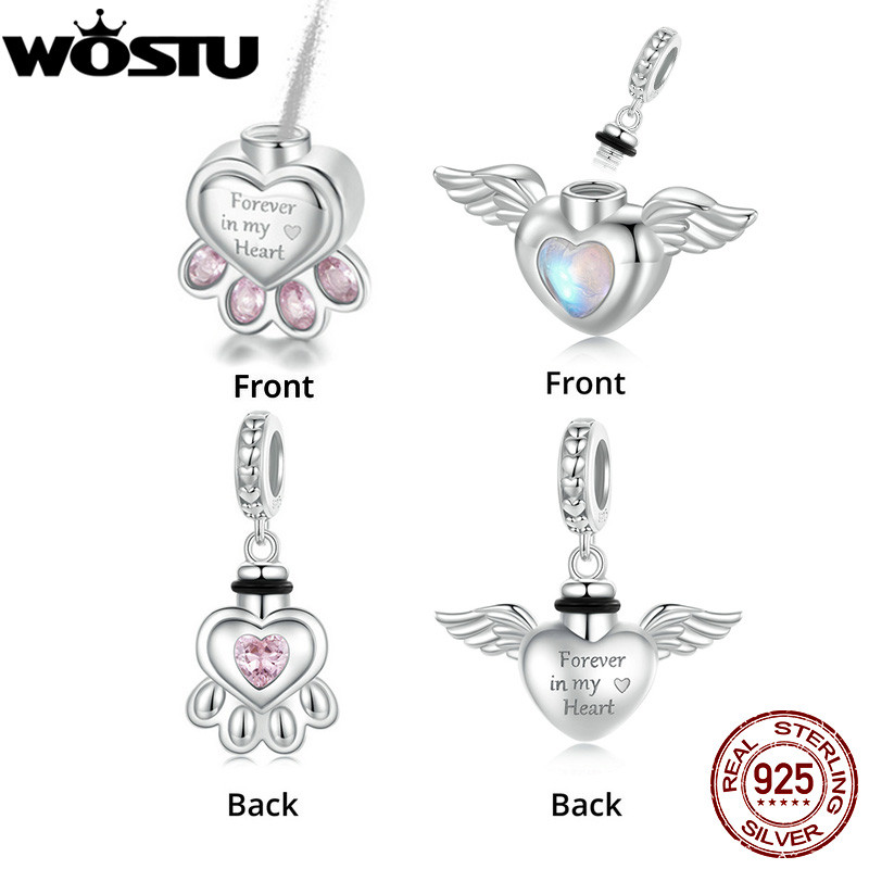 WOSTU Real 925 Sterling Silver Pet Memorial Urn Ashes Pendant  Angel