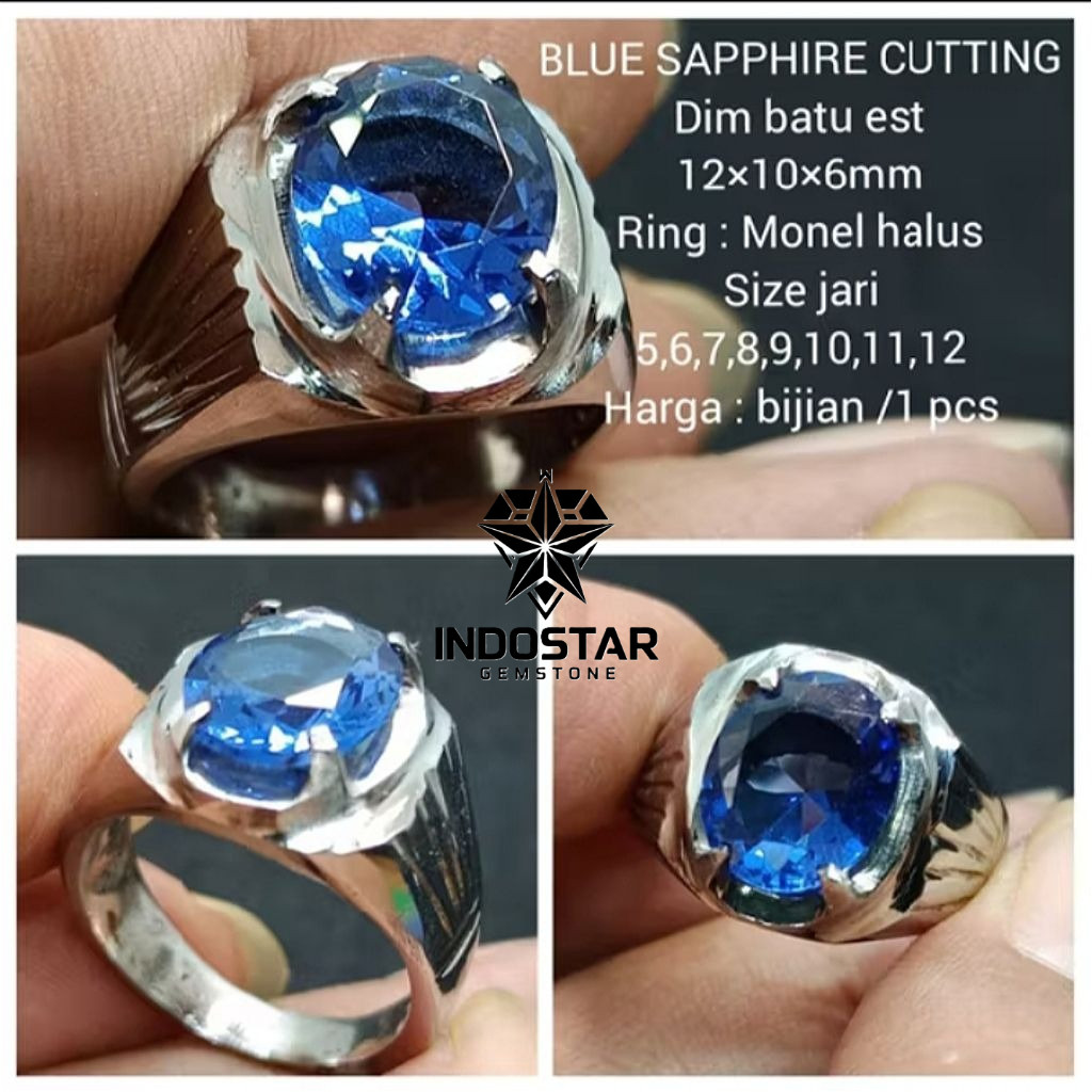 CINCIN BATU PERMATA BLUE SAFIR CUTTING CRYSTAL